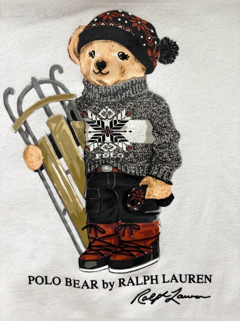 Vintage Ralph Lauren Polo Bear Sled Winter White Sweatshirt XS - Picture 8 of 9